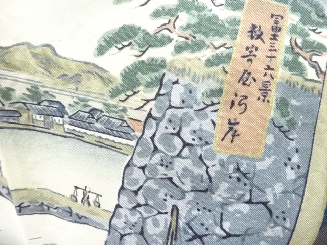 JAPANESE KIMONO / ANTIQUE MENS JUBAN / SILK / 36 VIEWS FROM MT.FUJI